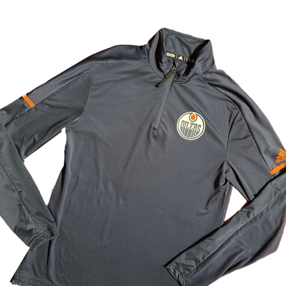ADIDAS / EDMONTON OILERS / NHL NAVY BLUE QUARTER ZIP PULLOVER SIZE SMALL - Picture 3 of 12